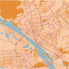 Obraz premium Map of Novosibirsk in Russia in a sandy theme. Contains layered vector with roads water, parks, etc.