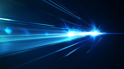  A digital image showcasing vibrant light rays blue light on blue background creating a sense of speed and motion blur. Energy technology concept.