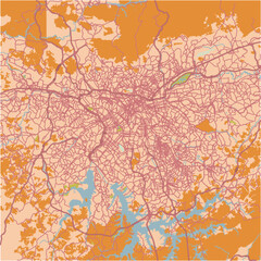 Map of Sao Paulo in Brazil in a sandy theme. Contains layered vector with roads water, parks, etc.