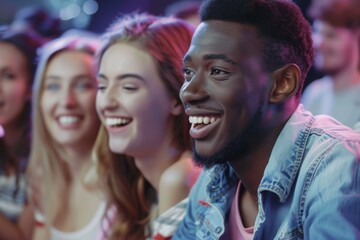 Diverse friends group laughing enjoying time together party students colleagues leisure lifestyle young motivated happy employees satisfaction team building diversity inclusion group social connection