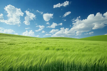 Fototapeta premium Green field and beautiful sky. generative AI