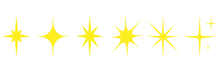 Stars icons.Shiny icons in different shapes.Set of original yellow stars.Vector illustration.