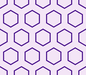 Honeycomb hexagons background. Purple color on matching background. Hexagon bold mosaic cell with padding. Large hexagons. Seamless pattern. Tileable vector illustration.