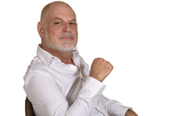 portrait business man with bald white beard facial expression feeling pain fashion image model...