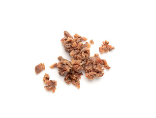 Finely chopped anchovy fillet, marinated fish, traditional salted anchovy in oil on white
