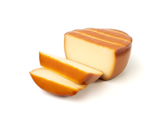 Smoked Round Cheese Isolated, Camel Milk Cheese, Mountain Snack, Sheep Milk Product on White