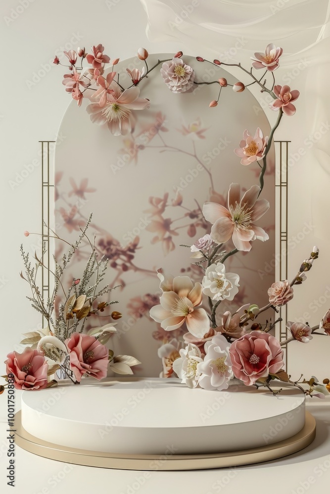 Poster elegant floral display with soft pastels and intricate details set against a neutral backdrop in a t