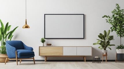 Sleek TV Cabinet in Modern Home Setting with Stylish Armchair and Indoor Plant