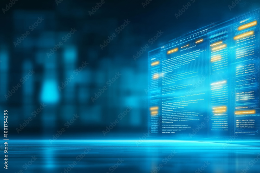 Aufkleber futuristic digital interface with glowing data panels on a dark background