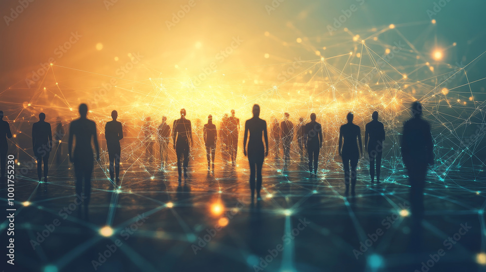 Poster image depicts silhouettes of human figures connected by light beams, creating sense of unity and con