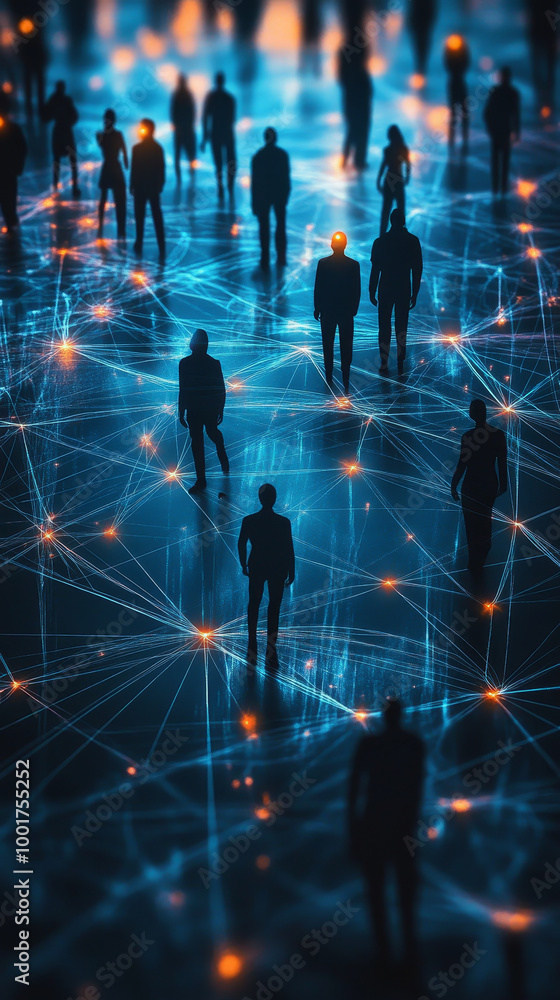 Poster image depicts silhouettes of people connected by glowing digital threads, creating vibrant network o