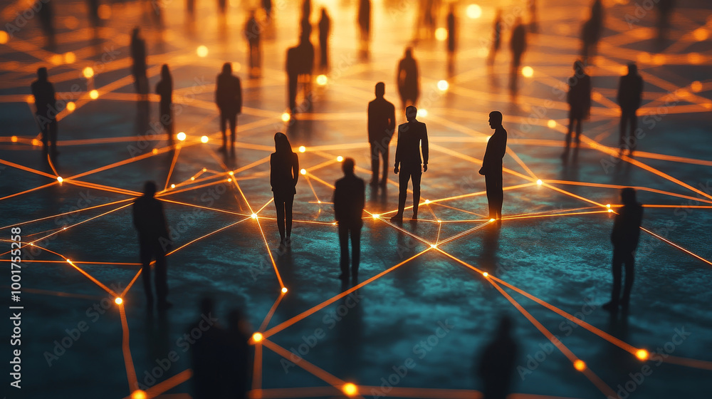 Poster image depicts silhouettes of people standing in grid, interconnected by glowing lines, symbolizing n