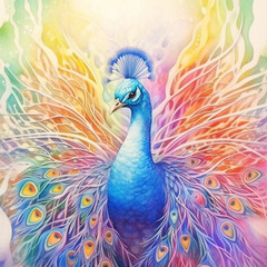 Fototapeta premium Adorn your wall with a multicolor Peacock watercolor featuring a captivating Wildlife Conservation Art