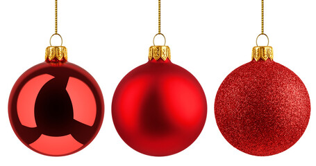 Christmas Ball, red bauble, isolated on white background, full depth of field