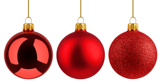 Christmas Ball, red bauble, isolated on white background, full depth of field