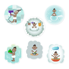 Naklejka premium a set of stickers with a dark-skinned baby
