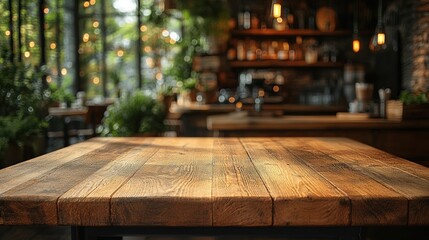 wood table on blur of cafe coffee shop bar background