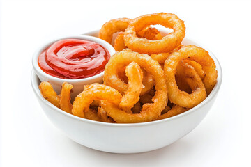 Crispy Curly Fries: Crispy Curly Fries Served with a Side of Sriracha Ketchup for a Spicy Twist