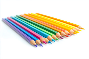 Fototapeta premium Vibrant Creative Tools: A Stack of Colored Pencils Arranged in a Rainbow Gradient, Inviting Artistic Expression