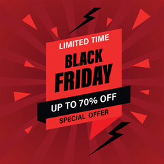 Black Friday sale poster on red background. Shopping, sale banner, black friday.