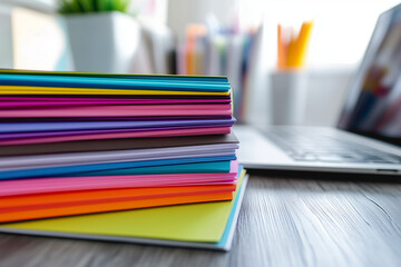 Professional Presentation Materials: A Stack of Printed Proposals with Colorful Covers, Showcasing Attention to Detail