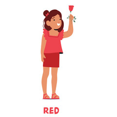 Child Character Holding A Red Rose Wearing A Red Dress This Educational Image Highlights The Concept Of Color