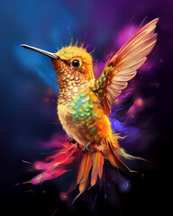 Obraz premium Adorn your wall with a multicolor baby hummingbird watercolor featuring a captivating Artistic Wildlife Prints
