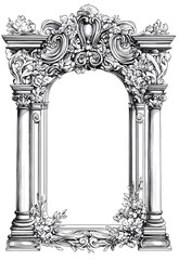 Ornate Baroque Architectural Arch Frame Line Art