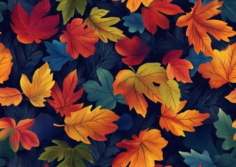 Fall Tree Leaves Autumn Color Colorful Seamless Tile Texture Pattern Tiled Repeatable Tessellation Background Image
