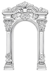 Ornate Baroque Architectural Arch Frame Line Art