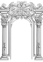 Ornate Baroque Architectural Arch Frame Line Art