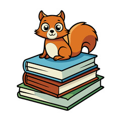 Cute Squirrel on Book Stack 