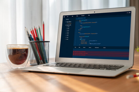 Software development programming on computer screen for modish application and program coding