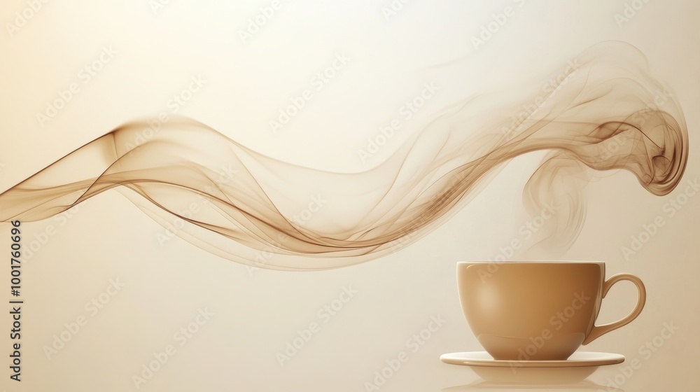 Poster abstract steam gracefully swirls upward from an unseen coffee cup in a serene setting, evoking warmt