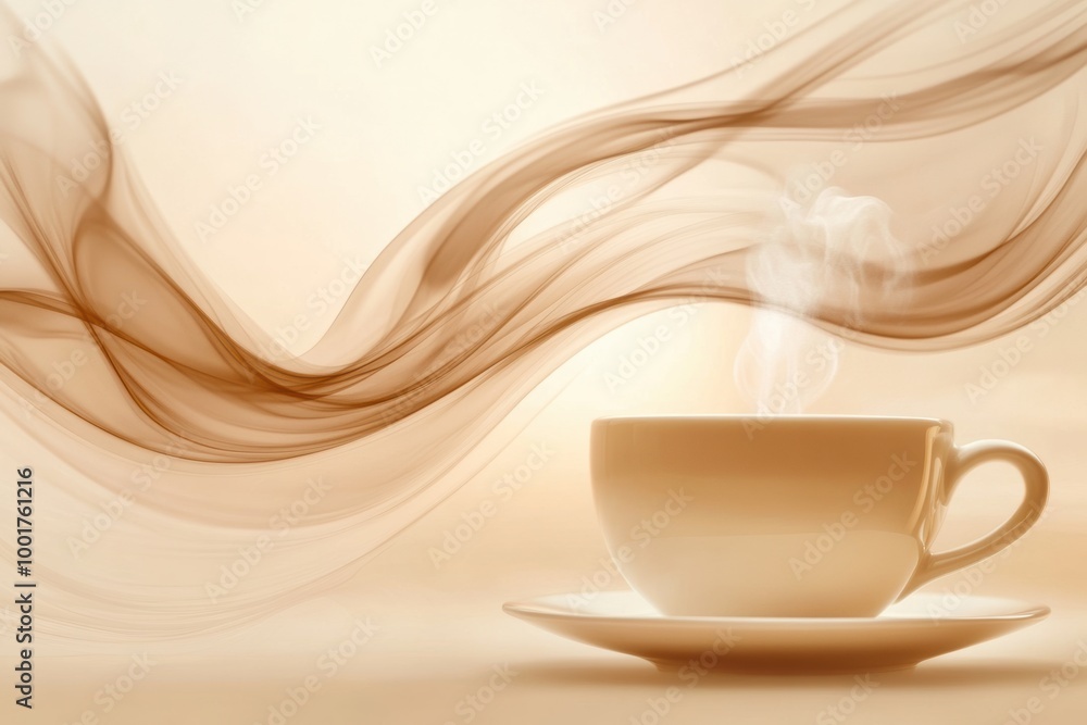 Poster delicate swirls of steam rise gracefully from an unseen coffee cup, creating an ethereal atmosphere 