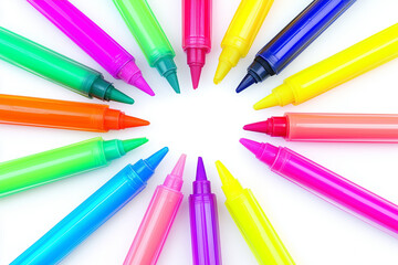 Eye-Catching Study Aids: A Collection of Neon Highlighters Arranged in a Colorul Display for Effective Note-Taking