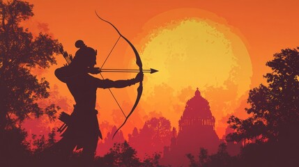 Silhouette of an Archer with a Bow and Arrow