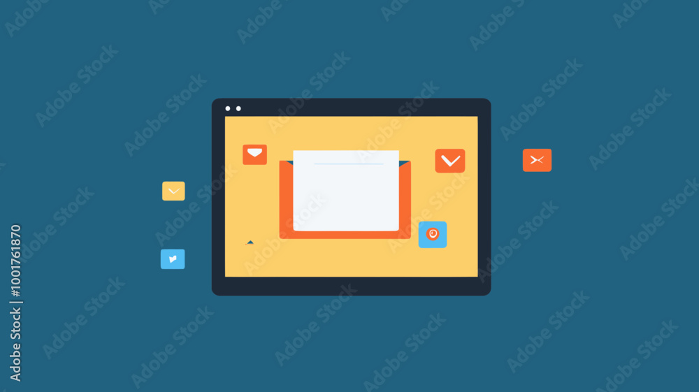 Poster flat design vector of html email interface for business communication and digital marketing on table