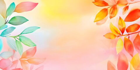 Obraz premium an artistic photo with leaves painted on the background - two colorful leaves are painted on the wall - a pink and yellow abstract background with flowers