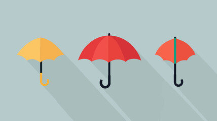 Flat UI Icon Collection of Umbrellas - Minimalist Vector Illustration for Graphic Design, Weather Applications, and Seasonal Projects