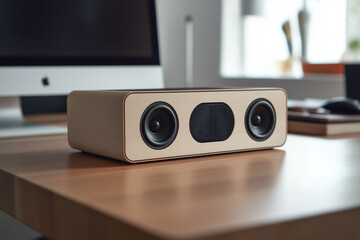 Sleek Desktop Audio: A Minimalist Desktop Audio System with Small High-Quality Speakers for Exceptional Sound