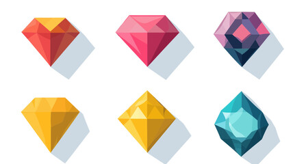 Colorful Geometric Diamond Icons Flat UI Collection, Polygonal Gemstone Vector Illustrations, Low Poly Gem Designs for Web, App, and Graphic Resources, Modern Minimalist Flat Style