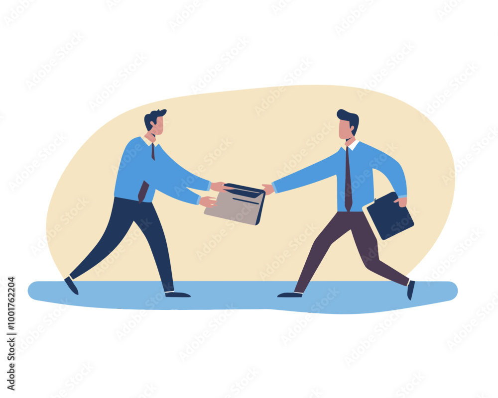 Aufkleber outsourcing and remote hiring concept vector - businessman handing over documents to remote worker t
