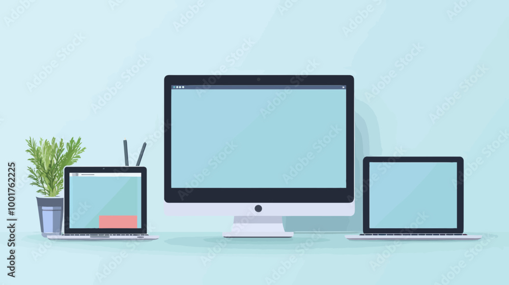 Aufkleber responsive web design vector showing tablet, laptop, mobile phone, and desktop screens for multi-dev