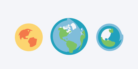 Flat UI Icon Collection of Globes in Different Color Schemes Representing Earth, Modern Vector Illustration for Global Themes, Map Concepts, and Environmental Designs