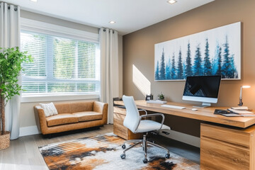 home office design, modern desk, comfortable chair, and inspiring wall art create a cozy home office ambiance
