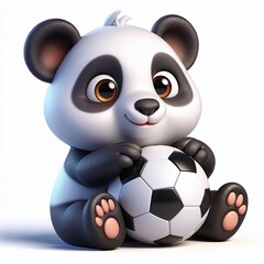 Cute Panda Playing Ball Cartoon , 3d  Generative aI

