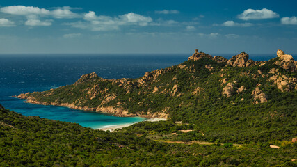 Fototapeta premium view of the coast of the sea on the famous place roccapina in corsica
