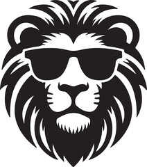 Lion head in sunglasses silhouette vector style icon