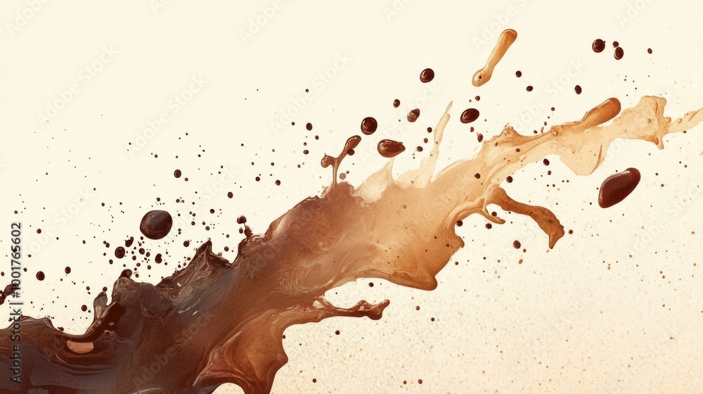 Canvas Prints Abstract art created from spilled coffee stains and splashes, showcasing fluid dynamics on a light background. Generative AI